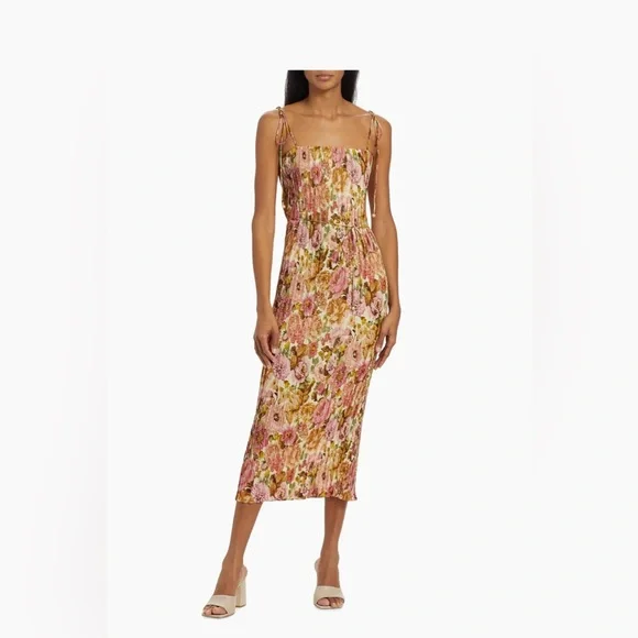 green emerald velvet dress Modern ZIMMERMANN Deadstock Pleated Floral Dress
